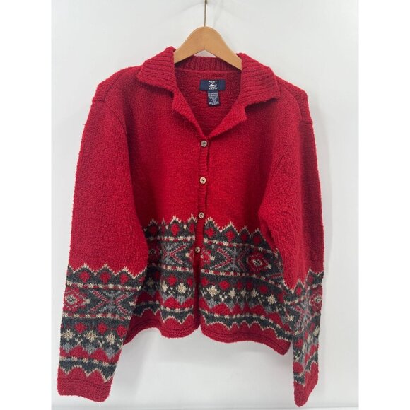 Hunt Club Women Size XL Vintage Red Wool Blend Fair Isle Cardigan Sweater - Picture 9 of 9